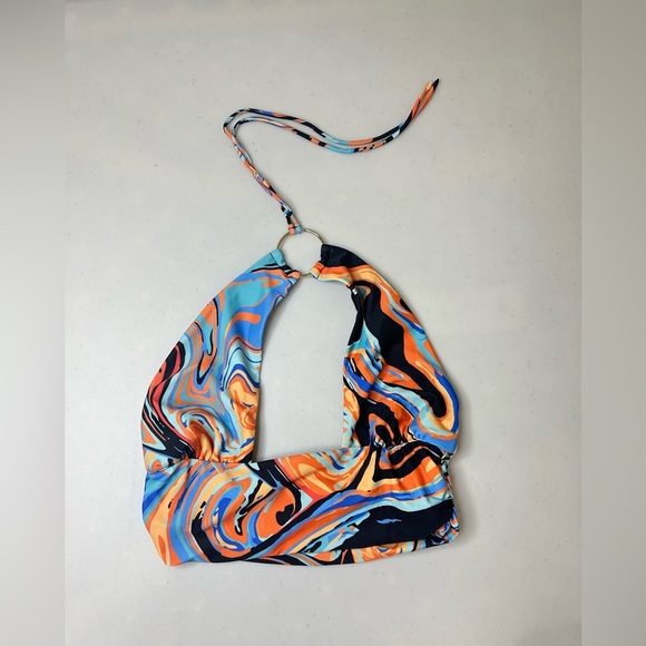 White Fox Halter Tempt Me Crop Orange Swirl Halter Neck XS - Picture 2 of 4